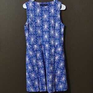 Katherine Way Havana Fit and Flare Blue with White Starburst Dress LARGE